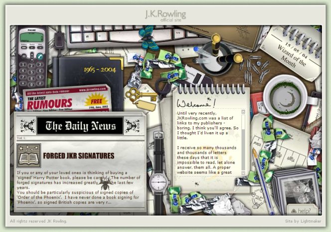 JK Rowling Official Site - screenshot of desktop as it first appeared