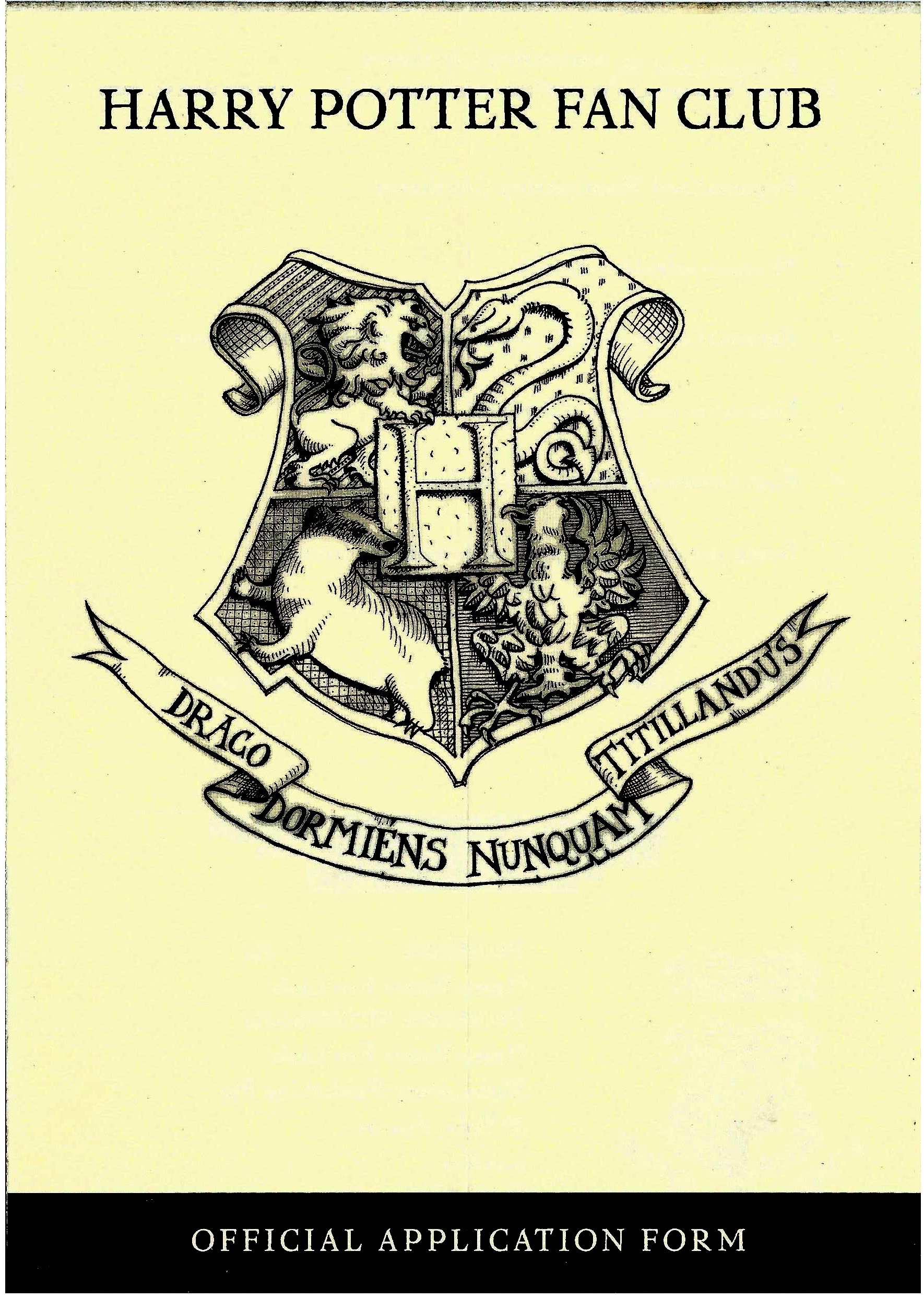 1998 Harry Potter Fan Club application form 1a 1998 Harry Potter Fan Club application form 1a