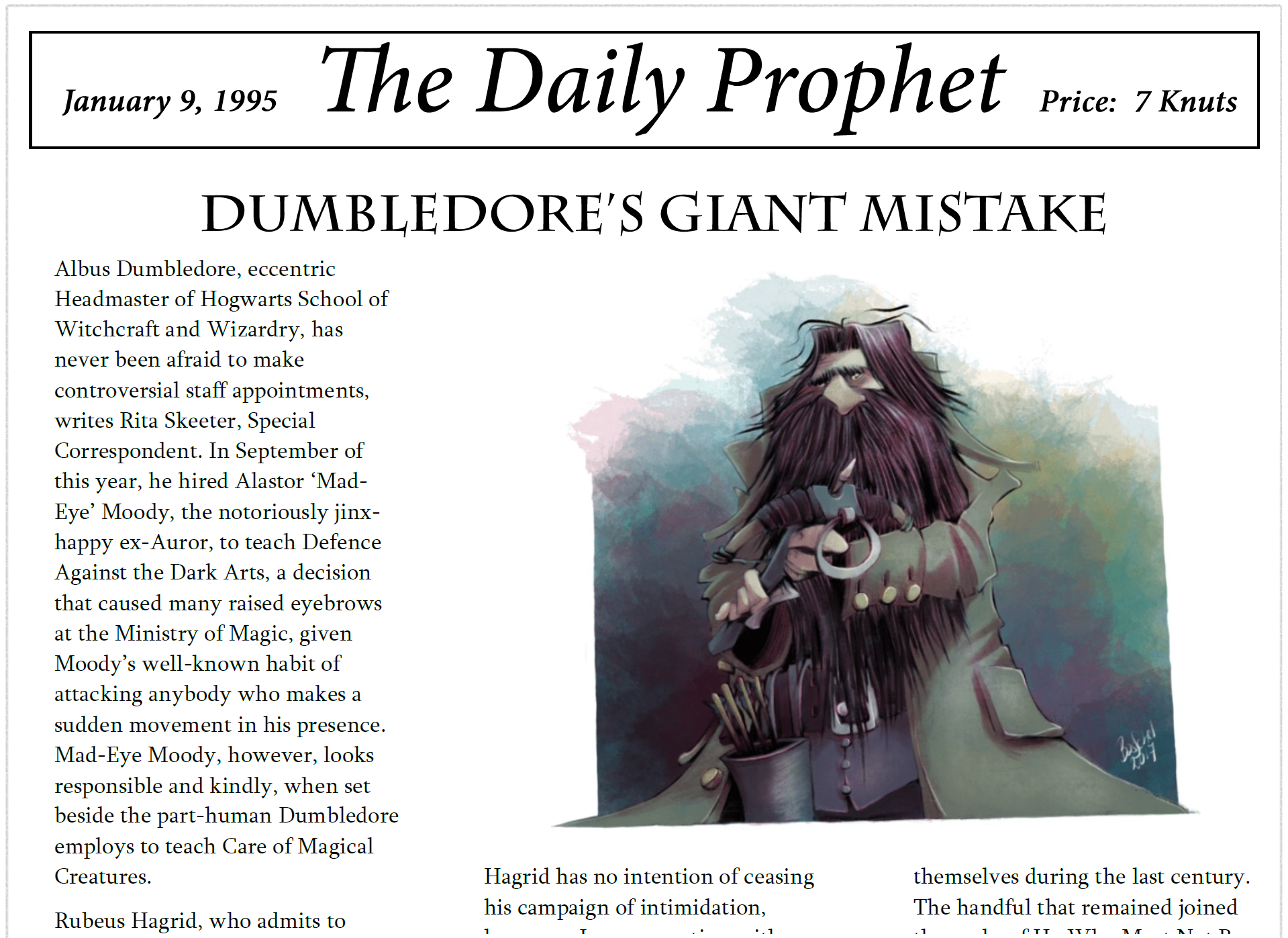 Daily Prophet – Dumbledore’s Giant Mistake