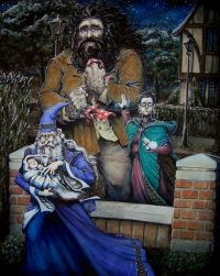Hagrid delivers baby Harry to Dumbledore in Privet Drive Hagrid delivers baby Harry to Dumbledore in Privet Drive