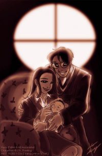 Lily and James Potter welcome baby Harry into the world