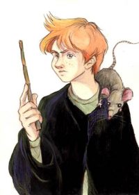Percy Weasley gives his pet rat, Scabbers, to his younger brother Ron Percy Weasley gives his pet rat, Scabbers, to his younger brother Ron