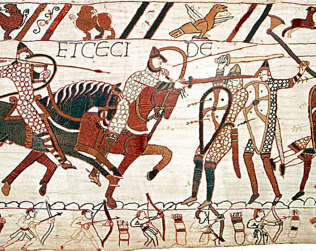 C1A3JF Bayeux Tapestry depicting The Battle of Hastings