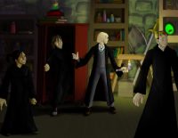 Draco brings Death Eaters into Hogwarts though a Vanishing Cabinet