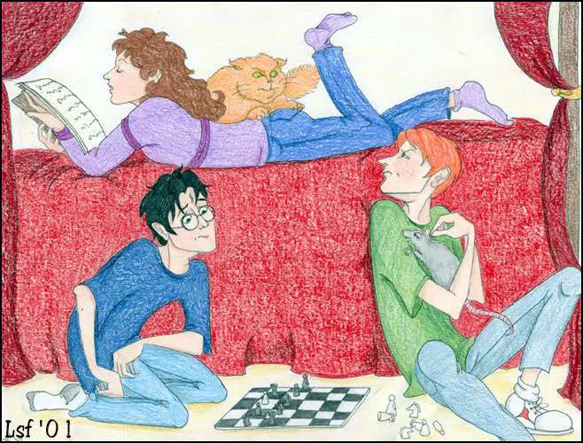 Crookshanks and Hemione on the bed