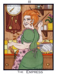 Molly Weasley in the kitchen.