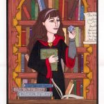 Hermione Granger surrounded by books.