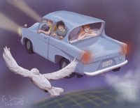 Fred, George, and Ron rescue Harry from the Dursleys in the Ford Anglia