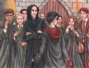 Harry et al with Snape and Slytherins.