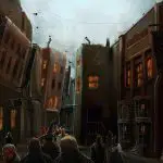 Witches and wizards roaming through Diagon Alley.
