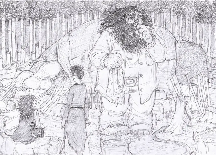 (OP30) Hagrid, Grawp, Hermione, Harry, Forbidden Forest.