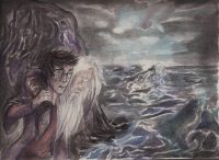 Harry and Dumbledore retrieve the fake Horcrux from inside Voldemort’s sea cave