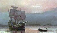 Mayflower sails to America with Isolt Sayre aboard