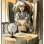 Professor Trelawney looks into her crystal ball.