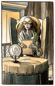 Professor Trelawney looks into her crystal ball.