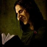 Professor Severus Snape looking at a book.