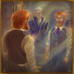 Reflection of Dumbledore and Grindelwald.