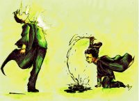 The spirit-form of Voldemort is defeated by Harry Potter in the Chamber of Secrets The spirit-form of Voldemort is defeated by Harry Potter in the Chamber of Secrets