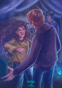 Hermione attacks Ron when he finds his way back after Christmas