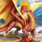 Chinese Fireball Dragon protecting her egg.