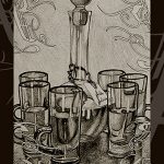 Felix Felicis potion and six glasses.