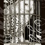 Hedwig locked in a cage.