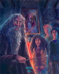 The trio arrive in Hogsmeade and meet Aberforth