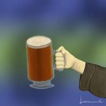 Hand holding mug of butter beer.