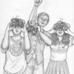 Harry, Ron and Hermione with omnioculars.